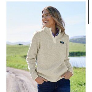 L.L. Bean Womens 3X Sweater Fleece Pullover Beige Snap Neck Warm Preppy EUC!